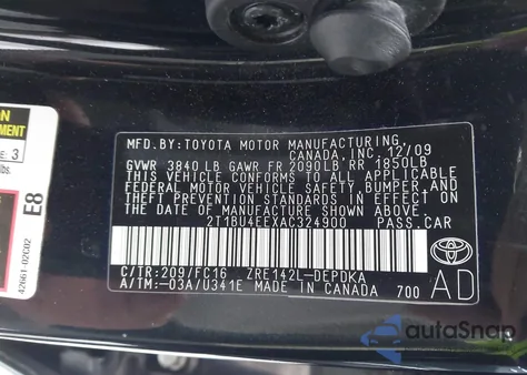 2010 Toyota Corolla Le from USA, damaged, VIN 2T1BU4EEXAC324900